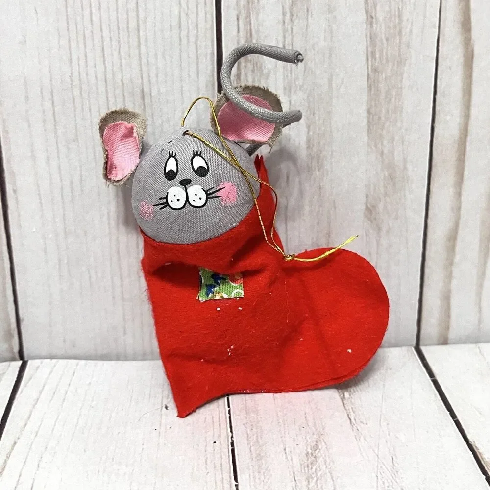 3 Vintage Enesco Felt Christmas Mouse Stocking Ornaments Made in Taiwan